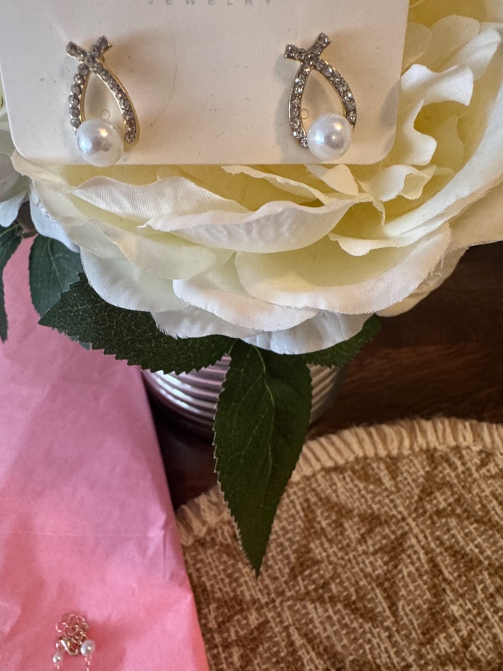 Pearl and Crystal Loop Earrings - White